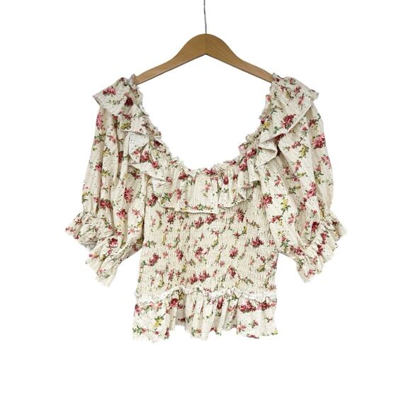 Free People Favorite Girl Top Tea Party Combo Floral Boho Ruffle Size Large - Picture 6 of 12